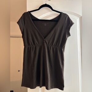 NWOT Brown Two Button Babydoll Top